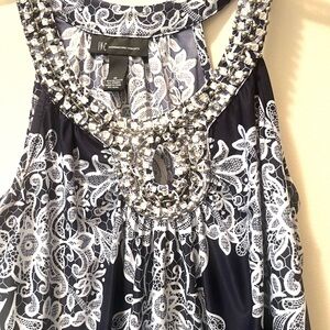 INC navy and light blue blingy Beaded Halter top size Med